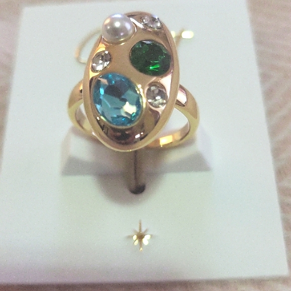 Gold and Blue Artistic Cocktail Ring - Picture 2 of 3